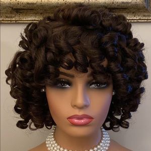BROWN LOOSE CURLY WIG WITH BANGS ELEGANT AND TIMELESS NATURAL LOOKING WIGS